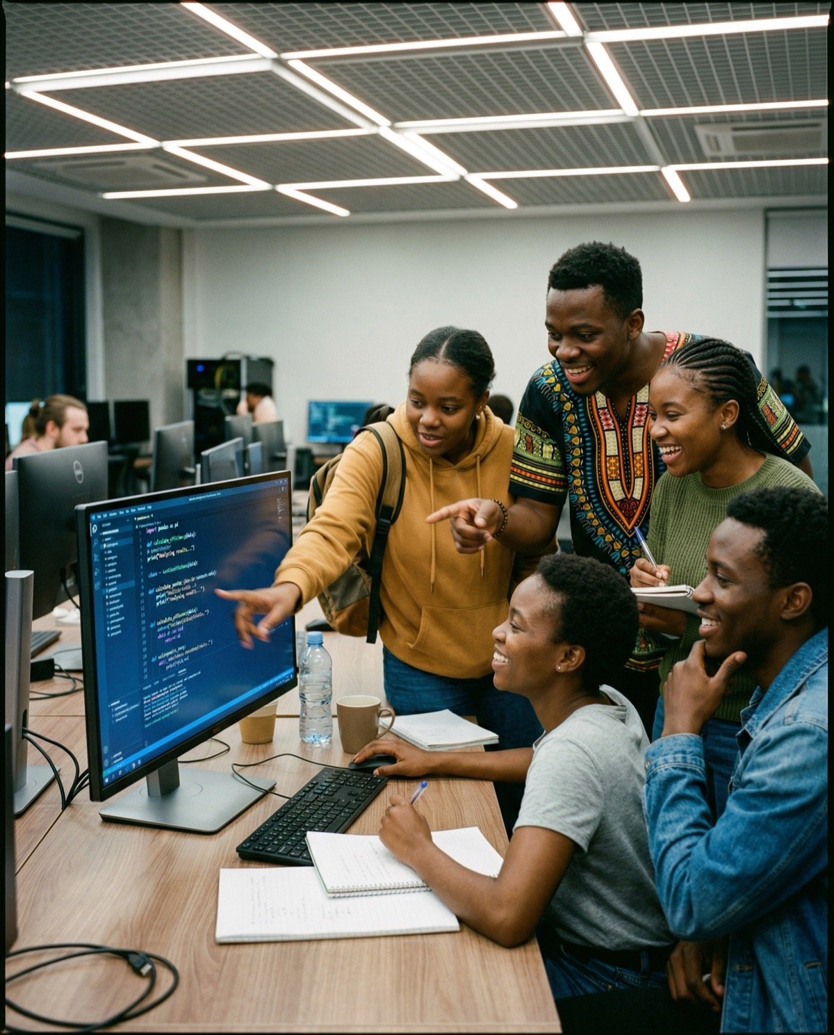 African students in a computer lab